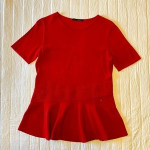 Carolina Herrera Red Short Sleeve Peplum Top